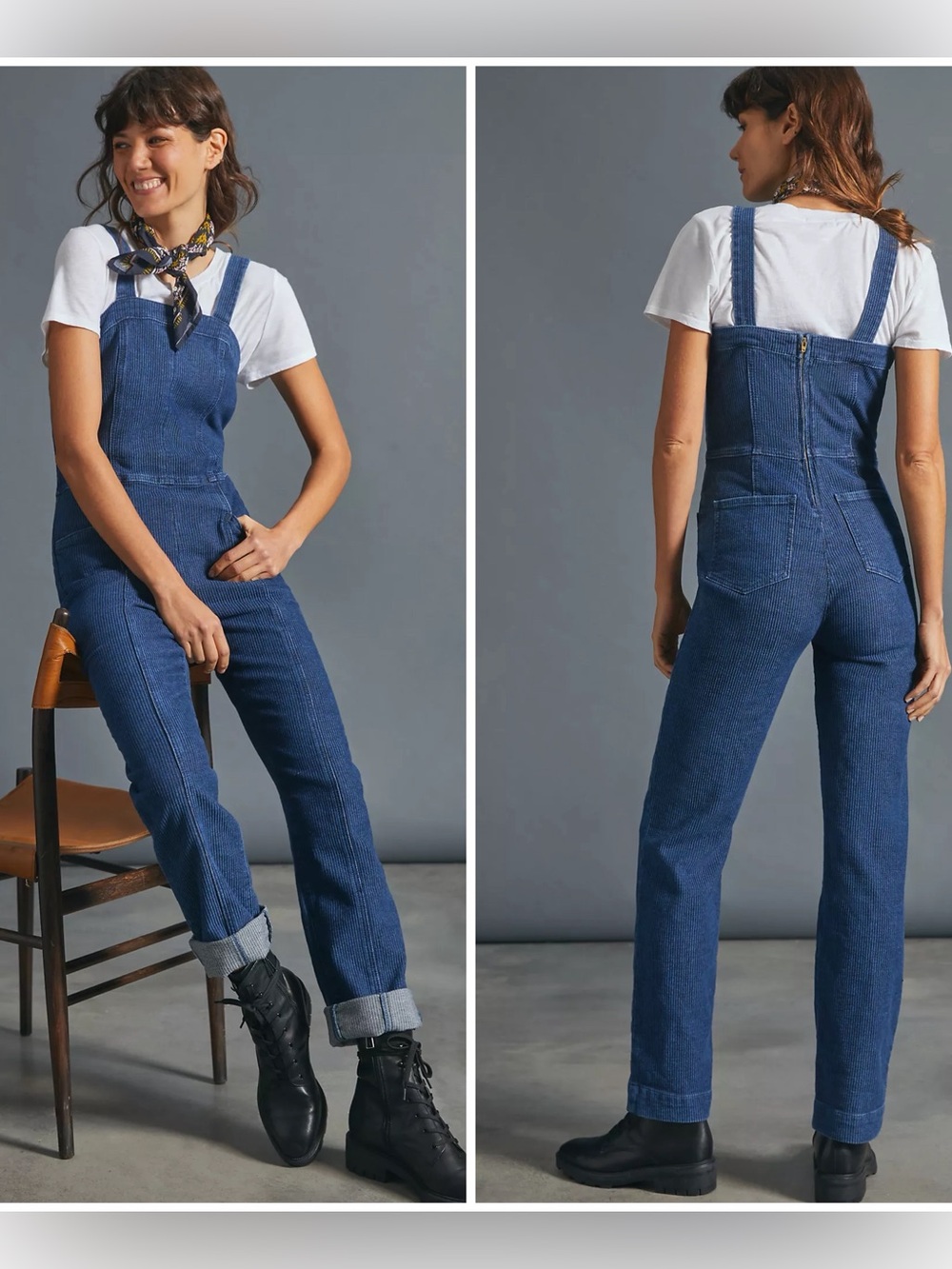 AG Adriano Goldschmied Calli Slim Ribbed Denim Overalls, Size Large NWT $265